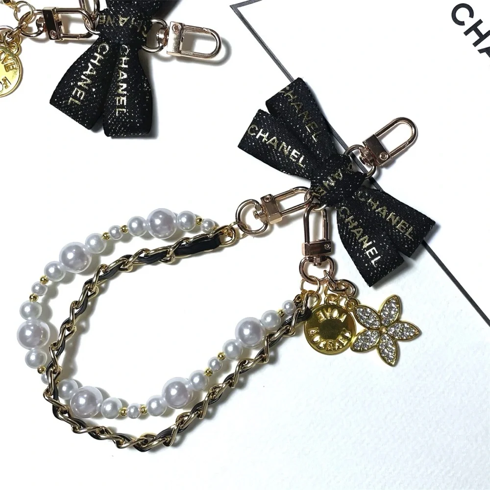 Handmade Upcycled Keychain, Repurposed From Chanel Ribbon With Unbranded Chain